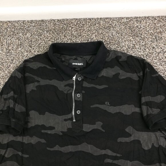 Diesel Polo Shirt Camo T Kal 1/4 Zip Short Sleeve Black Mens Large - Picture 1 of 8